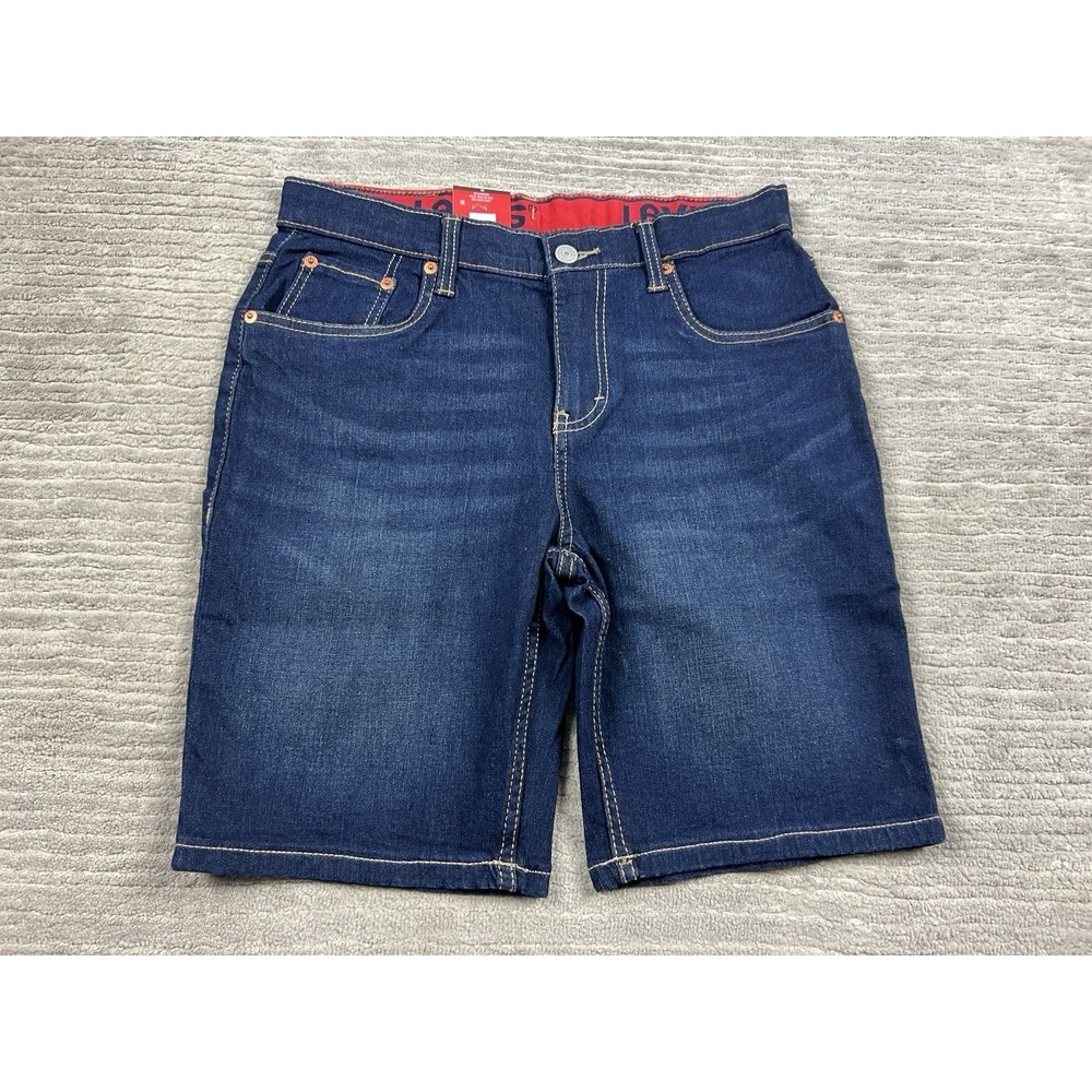 Levis Jean Shorts Boys 16 Blue Dark Wash Denim Adjustable‎ NWT